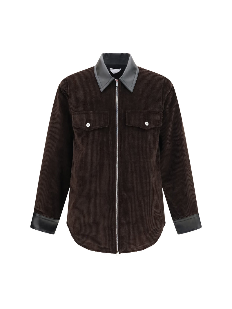 Bottega Veneta Bottega Veneta Corduroy Jacket with Leather Collar Intense Carrubo - World Class Fashion