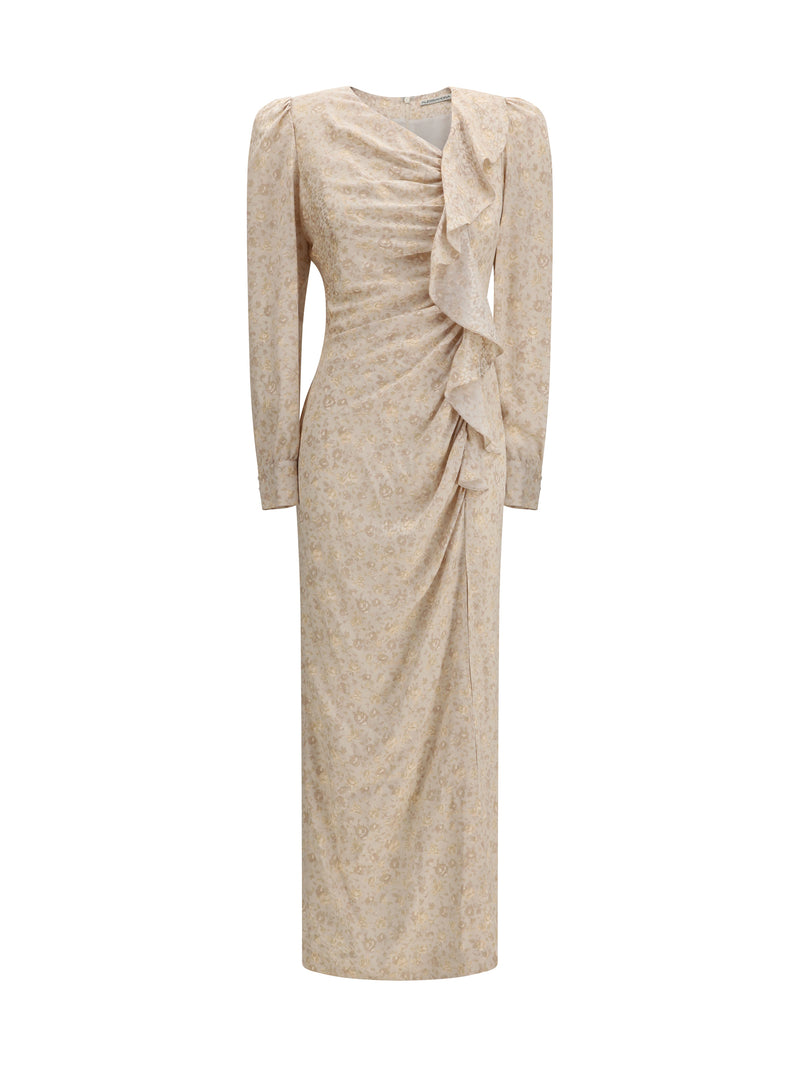 Alessandra Rich Alessandra Rich Jacquard Draped Dress Cream - World Class Fashion