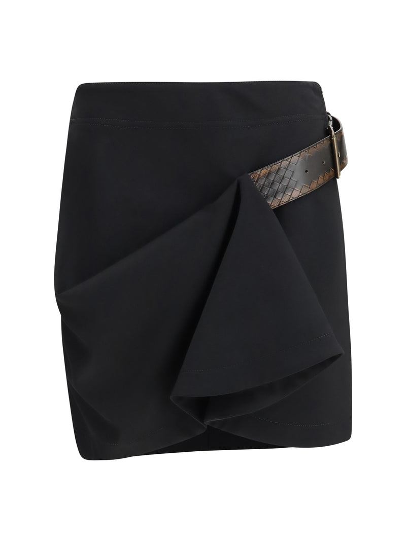 Bottega Veneta Bottega Veneta Grain De Poudre Wool Skirt Double Black - World Class Fashion