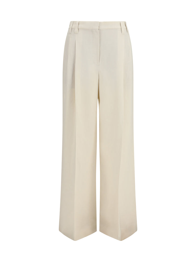Brunello Cucinelli Brunello Cucinelli Wide Pants Fluid Twill Panna - World Class Fashion
