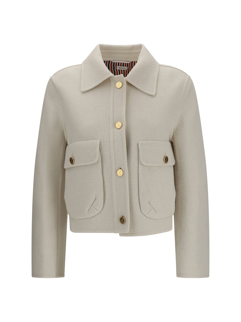 Thom Browne Thom Browne Wool and Cashmere Bell-sleeve Jacket White - World Class Fashion