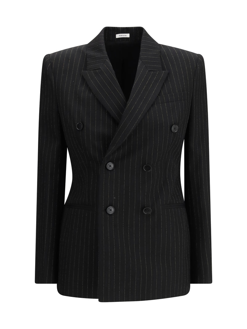 Alexander McQueen Alexander McQueen Pinstriped Double-breasted Jacket Black/Gold - World Class Fashion