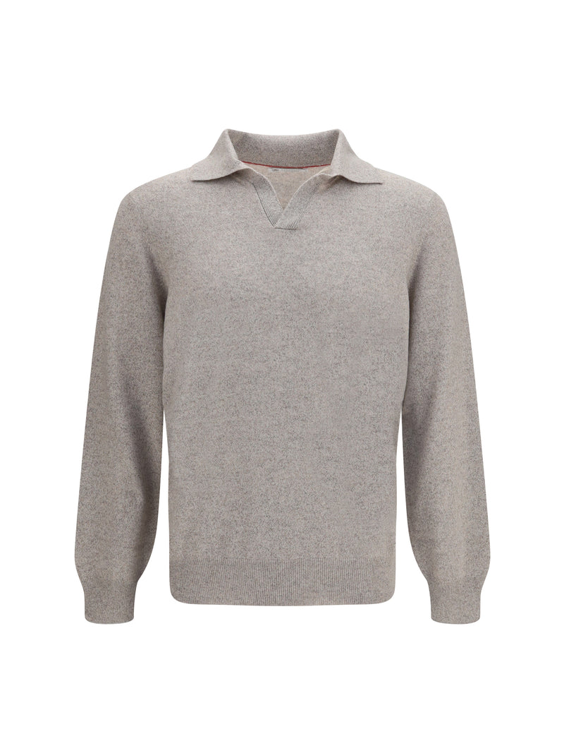 Brunello Cucinelli Brunello Cucinelli Mouliné Cashmere Knit Polo Roccia - World Class Fashion