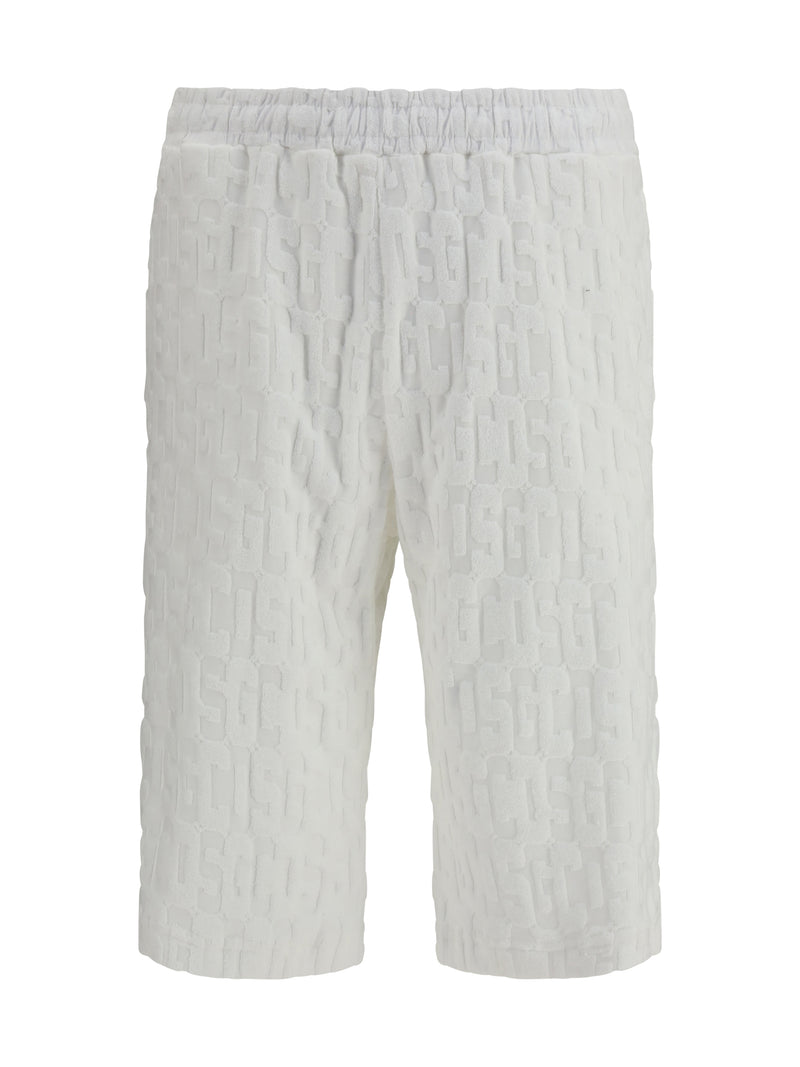 Gcds Gcds Shorts With All-over Monogram Optic White/White - World Class Fashion