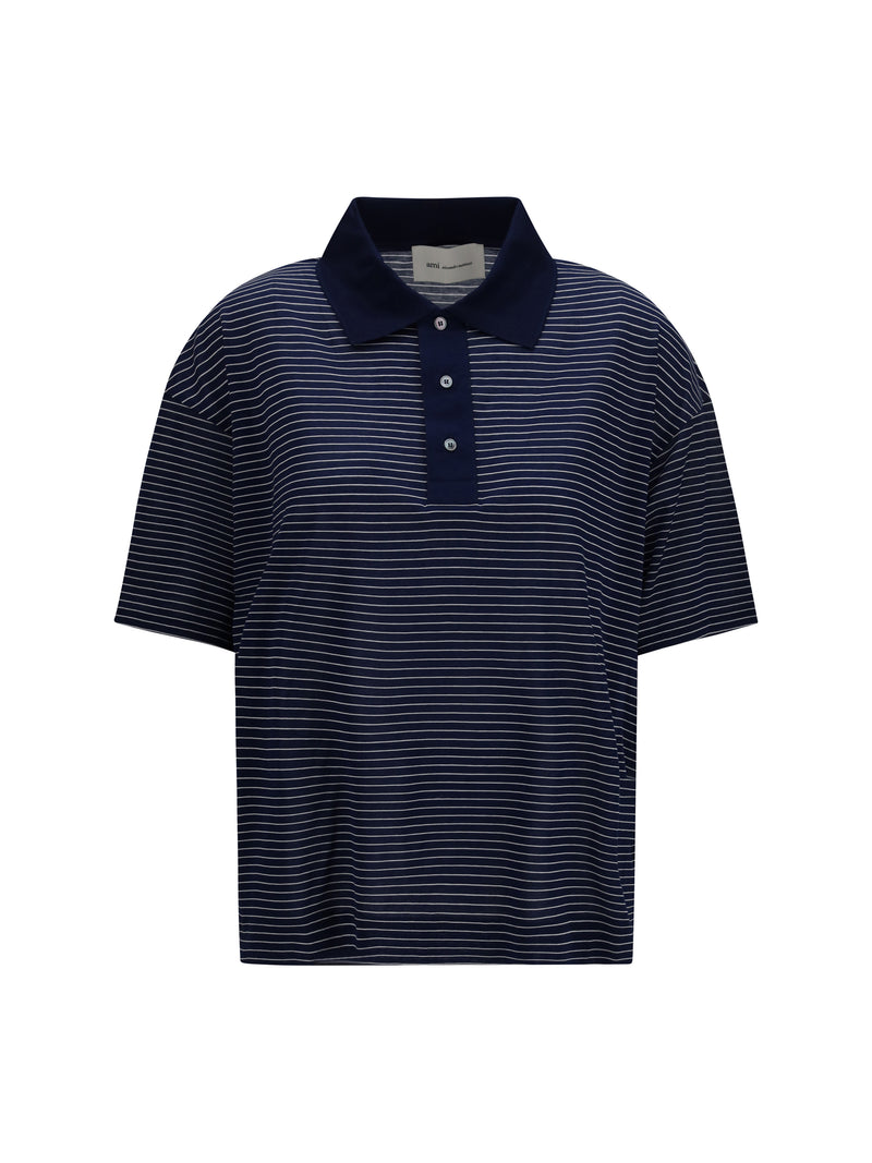 AMI Paris AMI Paris Cotton Striped Ami De Coeur Polo Encre/Blanc - World Class Fashion