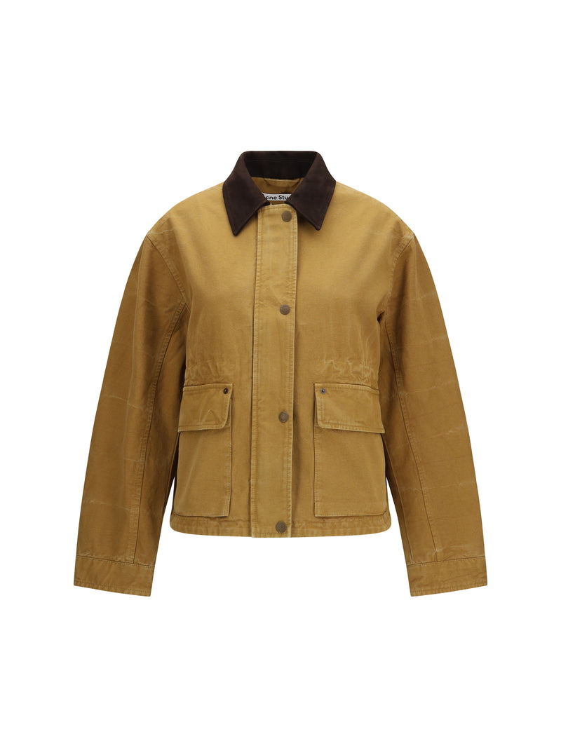 Acne Studios Acne Studios Canvas Jacket with Leather Collar Rust Brown - World Class Fashion