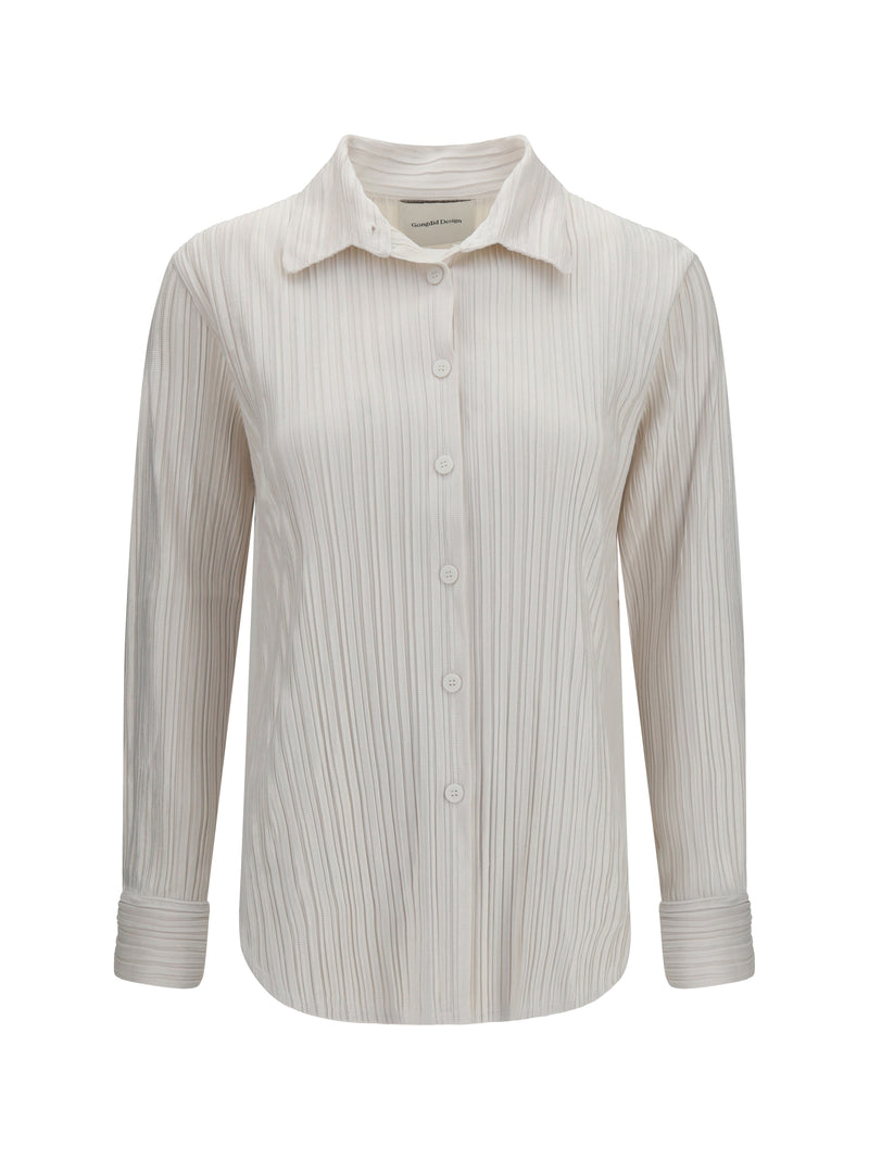 Gongdid Design Gongdid Design Fine Striped Velvet-like Shirt Off White - World Class Fashion