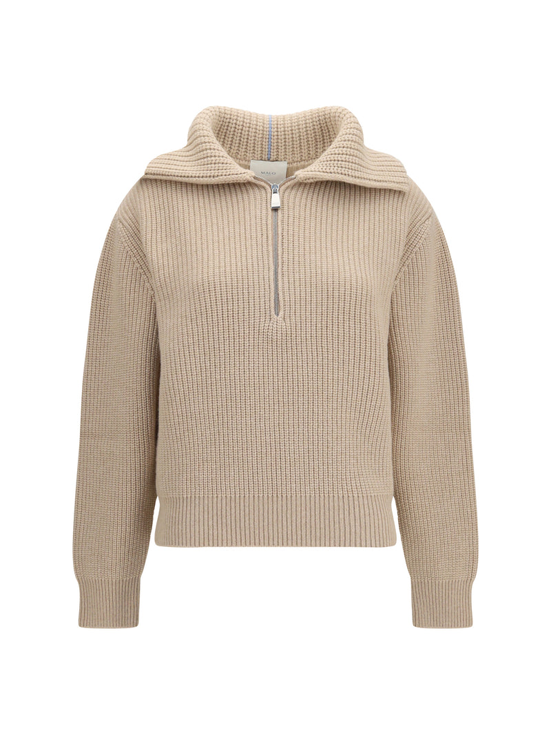 Malo Malo Cashmere High-neck Zip Sweater Light Sand - World Class Fashion