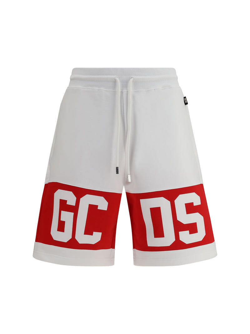 Gcds Gcds Band Logo Sweat Shorts Optic White/Red - World Class Fashion