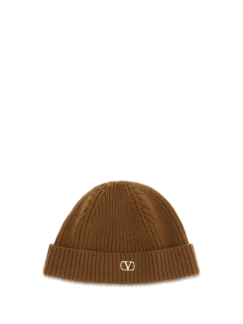 Valentino Garavani Valentino Garavani VLogo Cashmere Beanie Camel - World Class Fashion