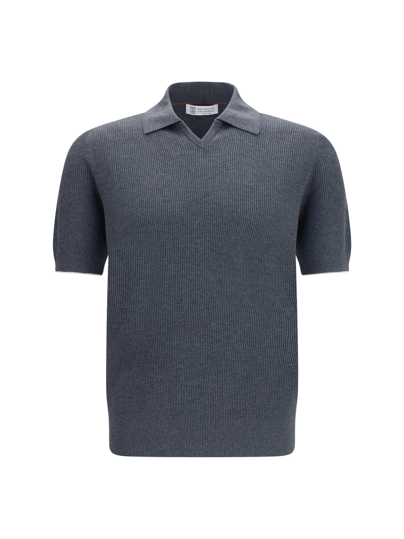 Brunello Cucinelli Brunello Cucinelli Cotton Ribbed Polo Piombo+Sabbia - World Class Fashion