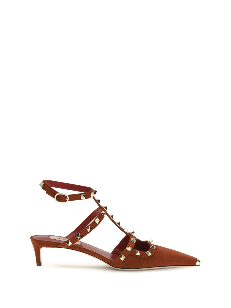 Valentino Garavani Valentino Garavani Rockstud Kid Leather Pumps Deep Rust - World Class Fashion