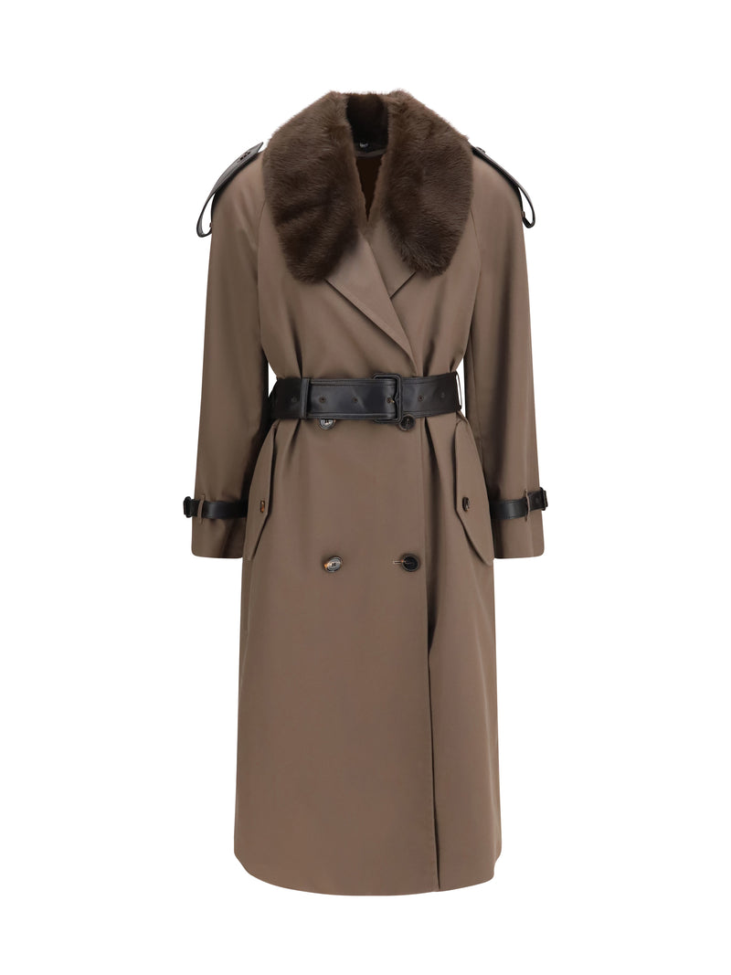 Burberry Burberry Long Cotton Trench Coat Sepia Brown - World Class Fashion