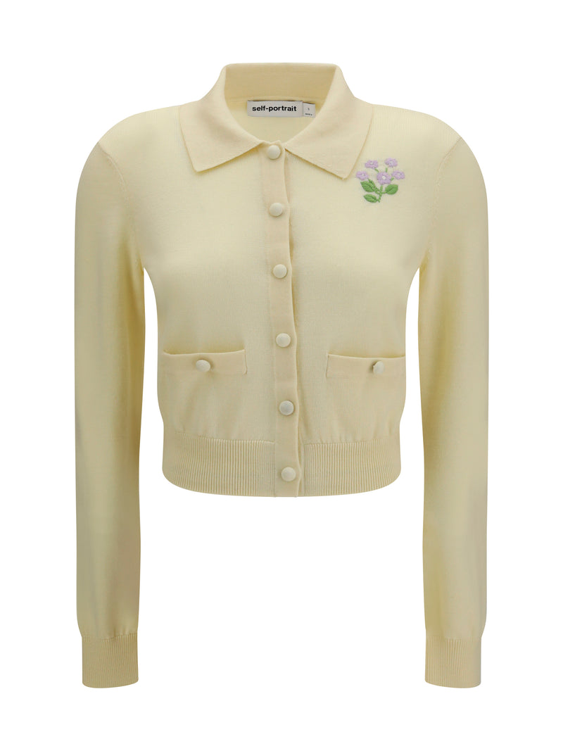 Self-portrait Self-portrait Floral Embroidered Knit Cardigan Yellow - World Class Fashion