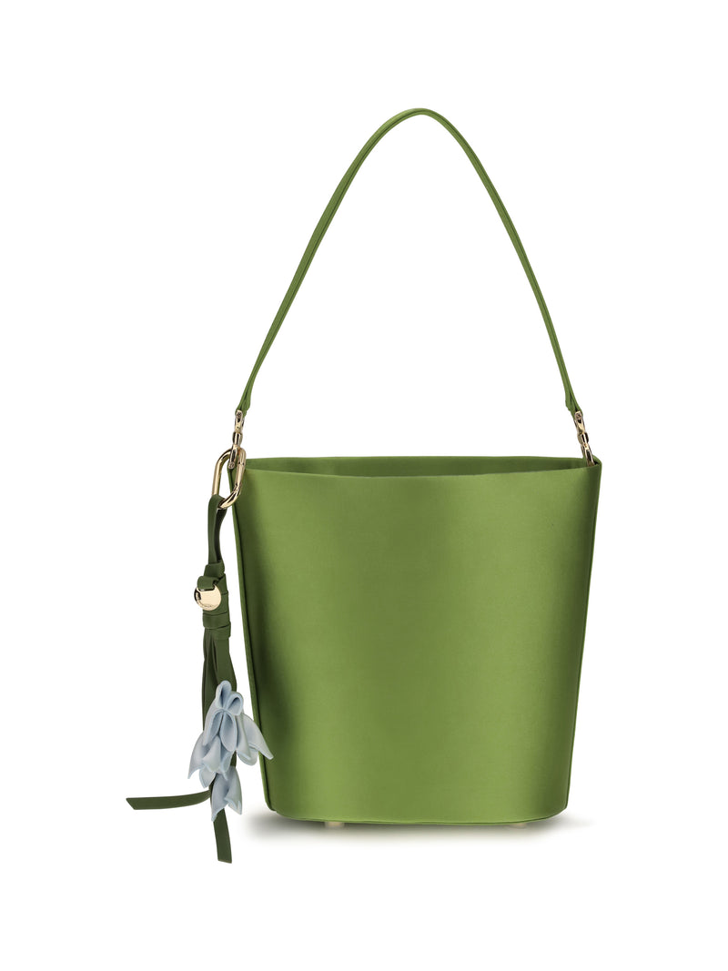 Self-portrait Self-portrait Satin Bucket Bag Green - World Class Fashion
