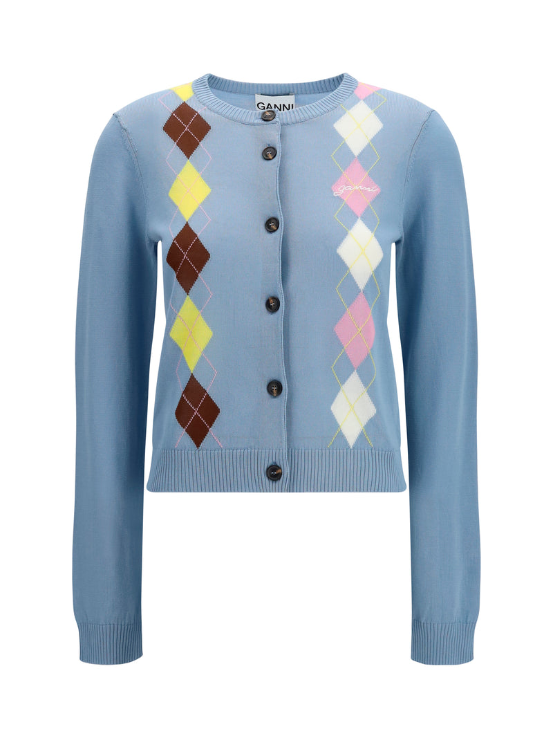 Ganni Ganni Diamond-pattern Cardigan Soft Chambray - World Class Fashion