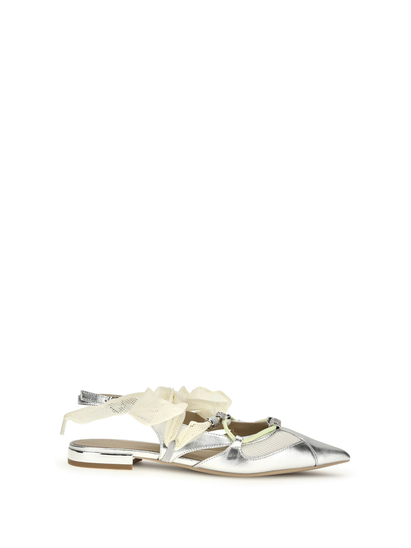 Pinko Pinko Metallic Leather Gianira Ballerinas Silver - World Class Fashion