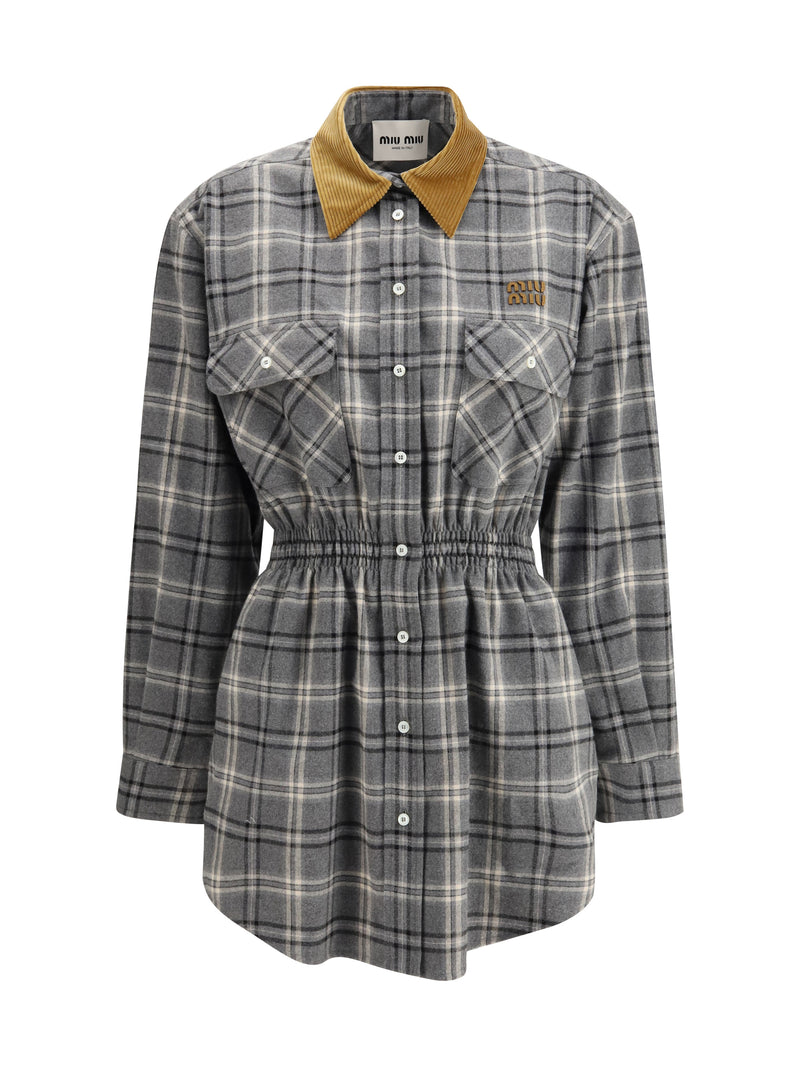 Miu Miu Miu Miu Flannel Mini-dress Ardesia - World Class Fashion