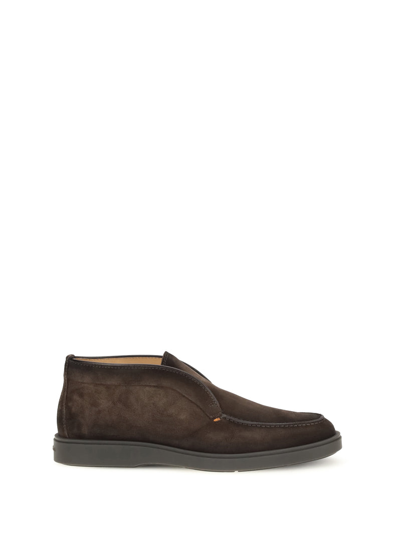 Santoni Santoni Suede Slip-on Ankle Boots Dark Brown - World Class Fashion