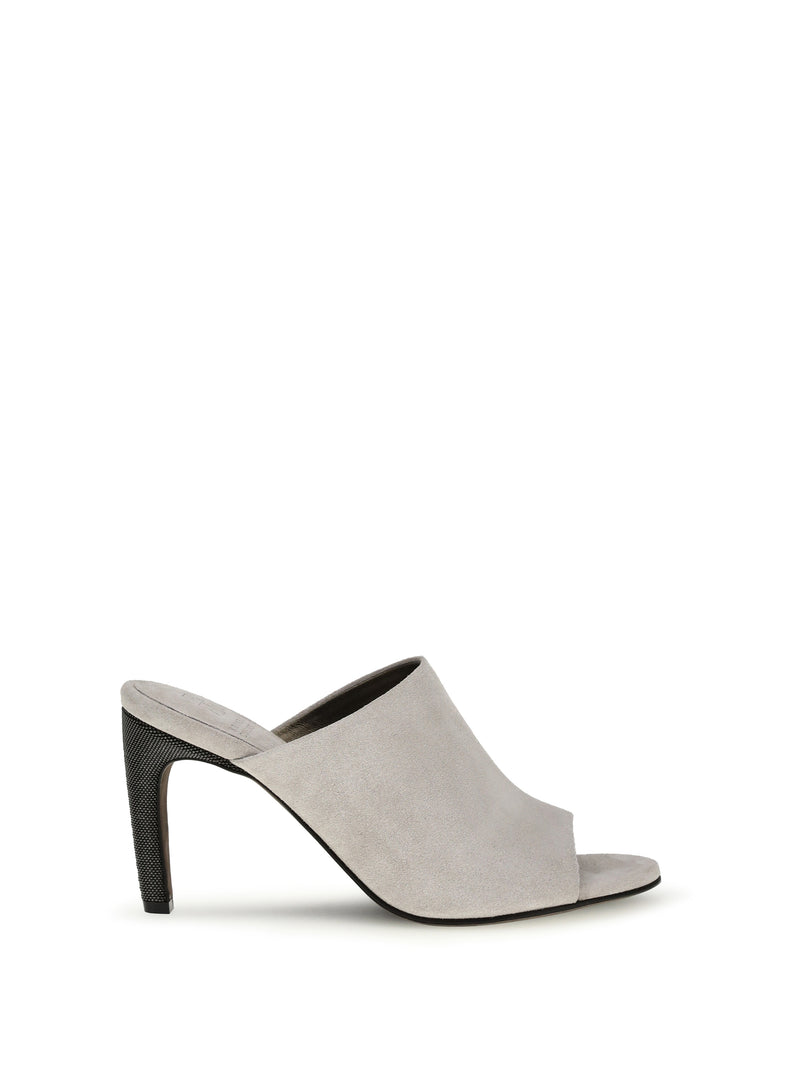 Brunello Cucinelli Brunello Cucinelli Suede Mules with Precious Heels Bone - World Class Fashion