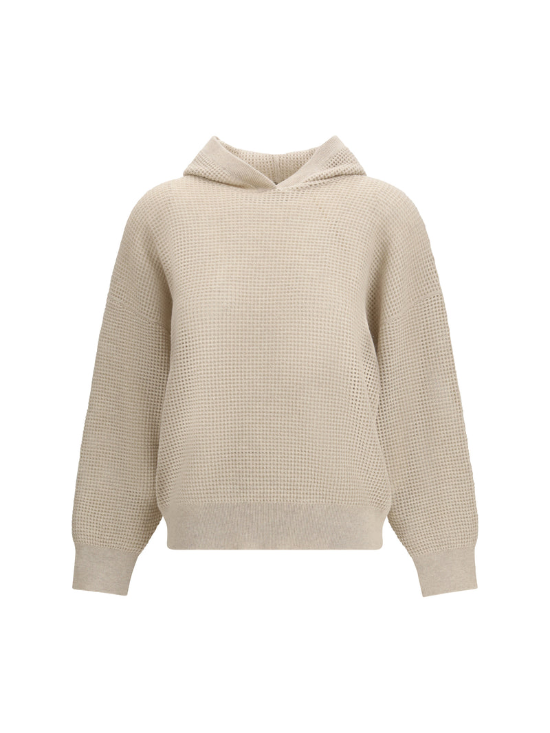 Brunello Cucinelli Brunello Cucinelli Sparkling Net Cotton Hooded Sweatshirt Rustic Beige+Panama - World Class Fashion