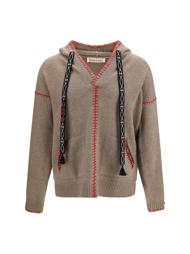 Baziszt Baziszt Kafti Embroidered Cashmere Sweater Taupe - World Class Fashion