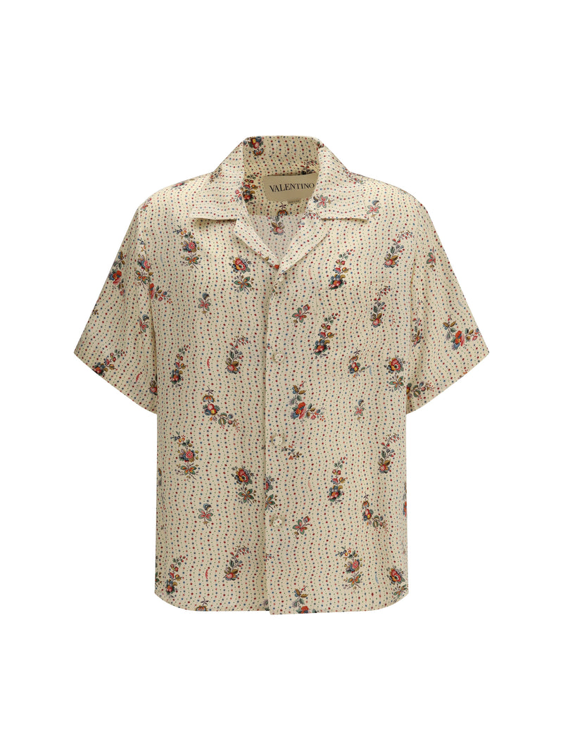 Valentino Valentino Papier Floral Print Silk Bowling Shirt Burro/Multicolor - World Class Fashion