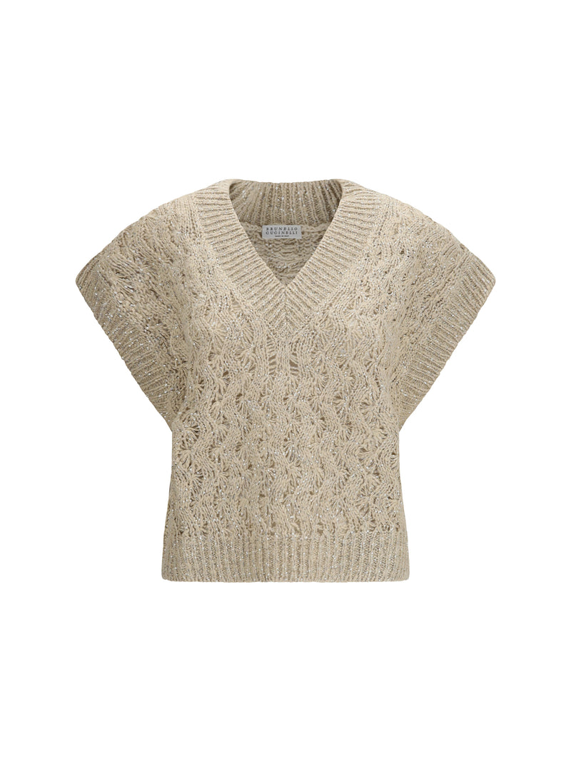 Brunello Cucinelli Brunello Cucinelli Silk Blend Sequined Vest Beige Women - World Class Fashion