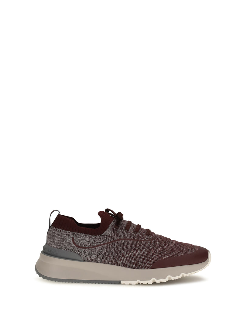 Brunello Cucinelli Brunello Cucinelli Techno Cotton Knit Sneakers Burgundy - World Class Fashion