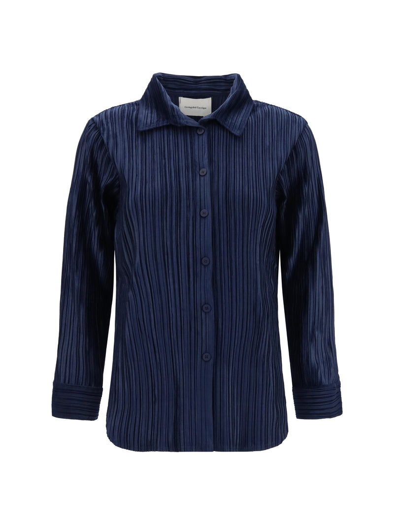 Gongdid Design Gongdid Design Fine Striped Velvet-like Shirt Navy - World Class Fashion