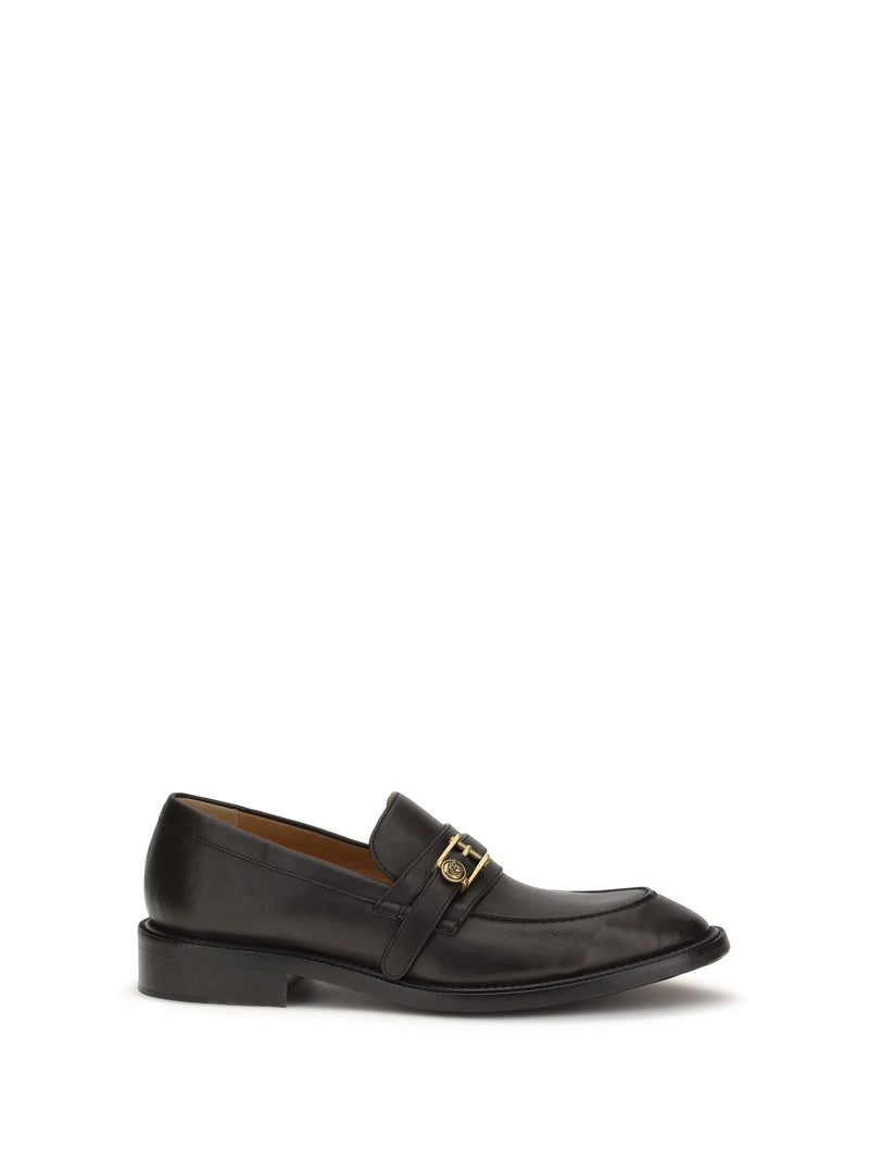 Versace Versace Leather Loafers with Medusa Ebano-Gold - World Class Fashion