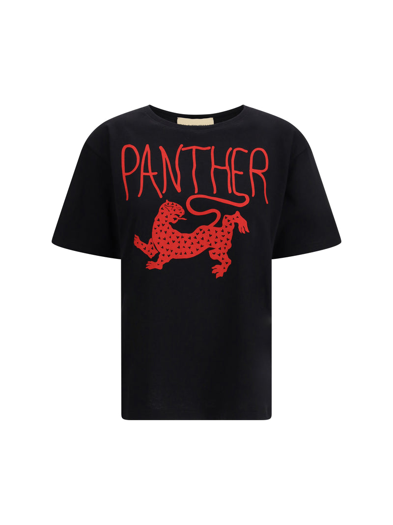 Valentino Valentino Panther Graphic Cotton T-shirt Nero/Rosso - World Class Fashion