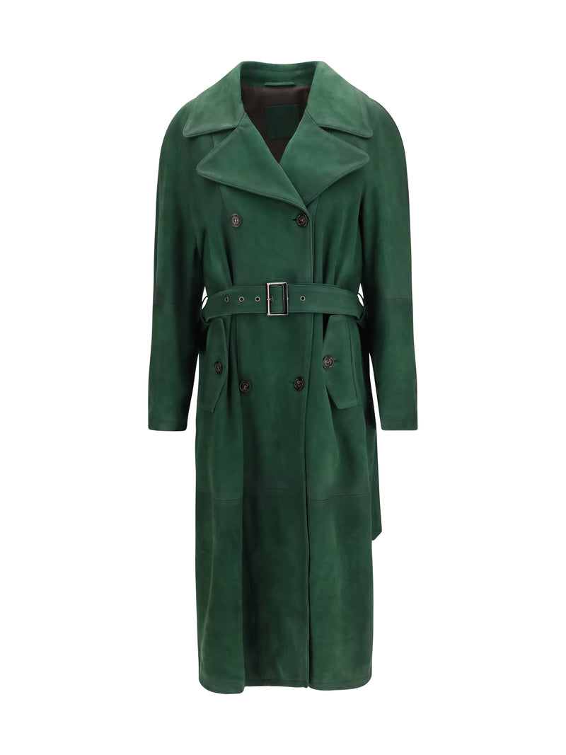Valstar Valstar Suede Double Breasted Trench Coat English Green - World Class Fashion