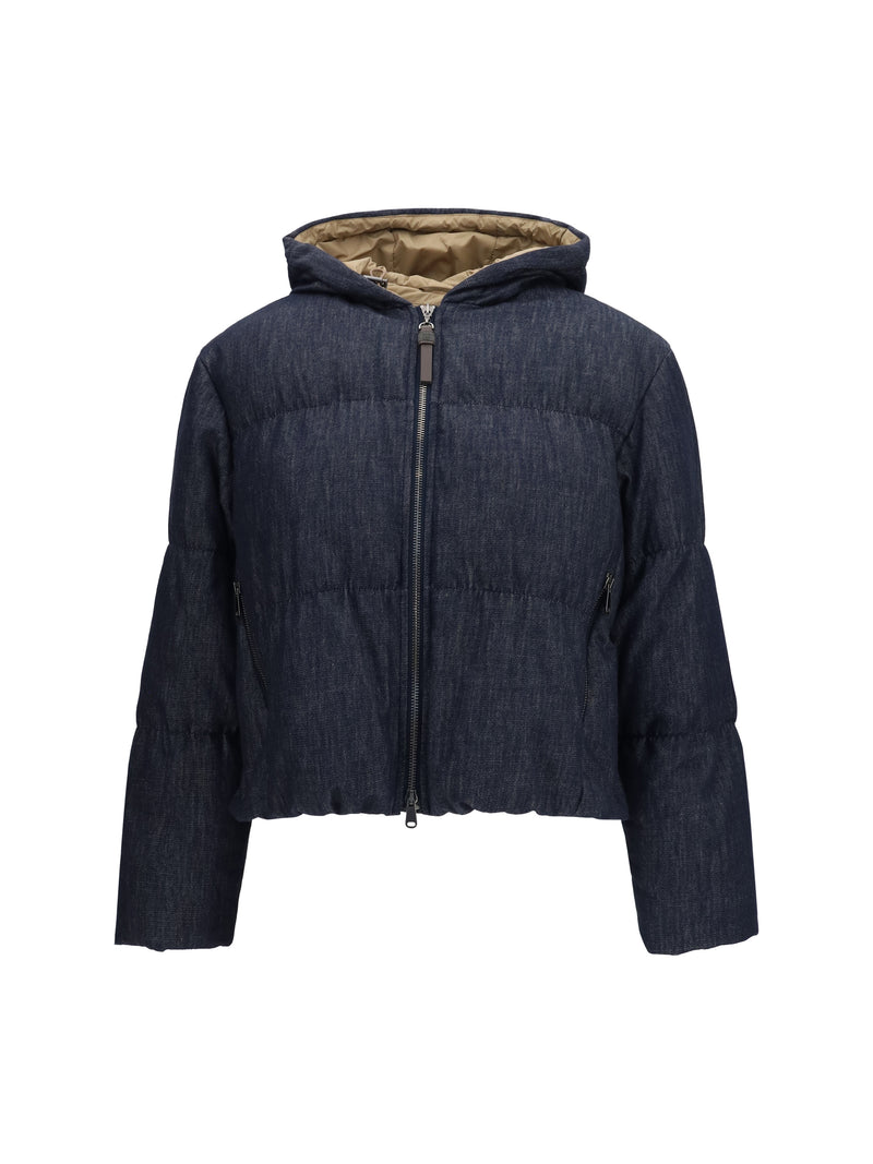 Brunello Cucinelli Brunello Cucinelli Hooded Padded Jacket Denim Blu - World Class Fashion