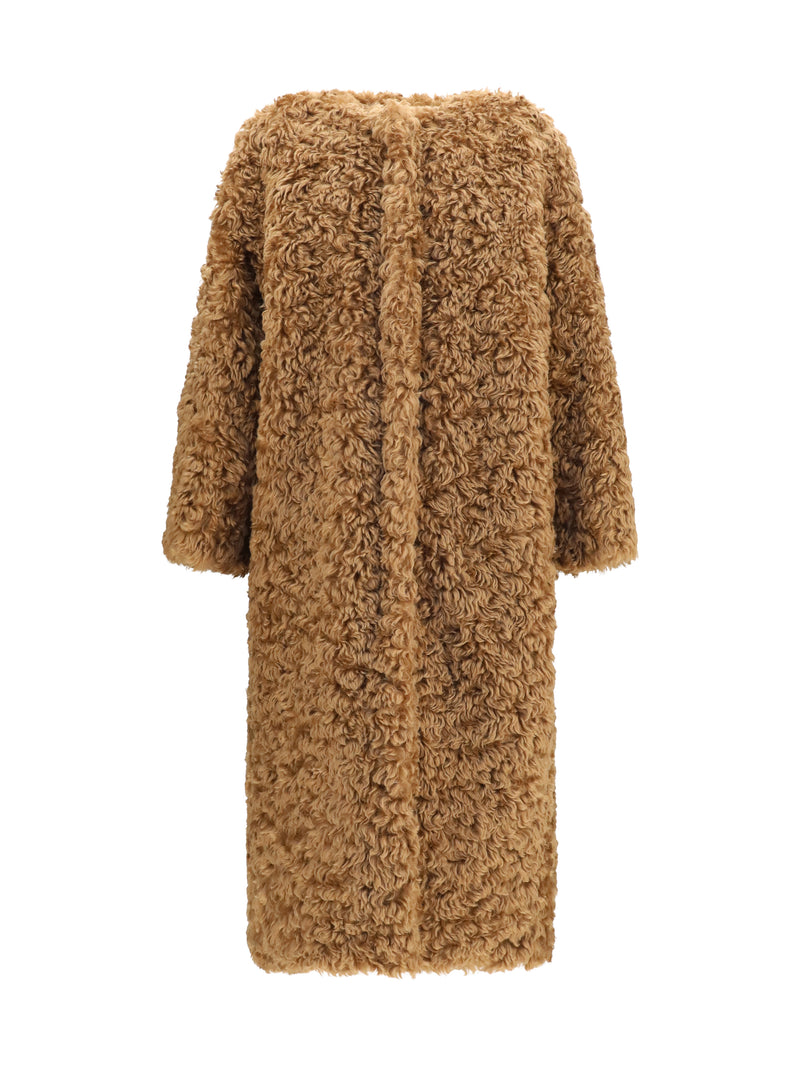 Kristina Ti Kristina Ti Long Plush Coat Champagne Women - World Class Fashion