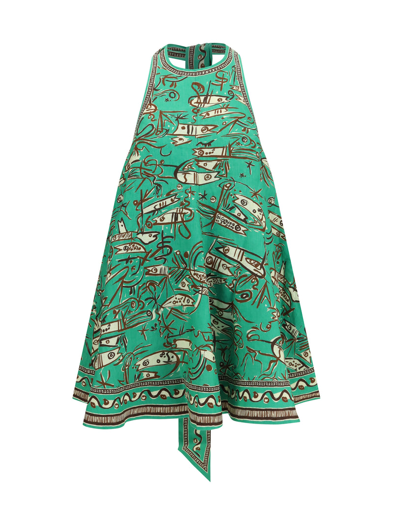 Alemais Alemais Fish Sticks Mini Linen Dress Green - World Class Fashion