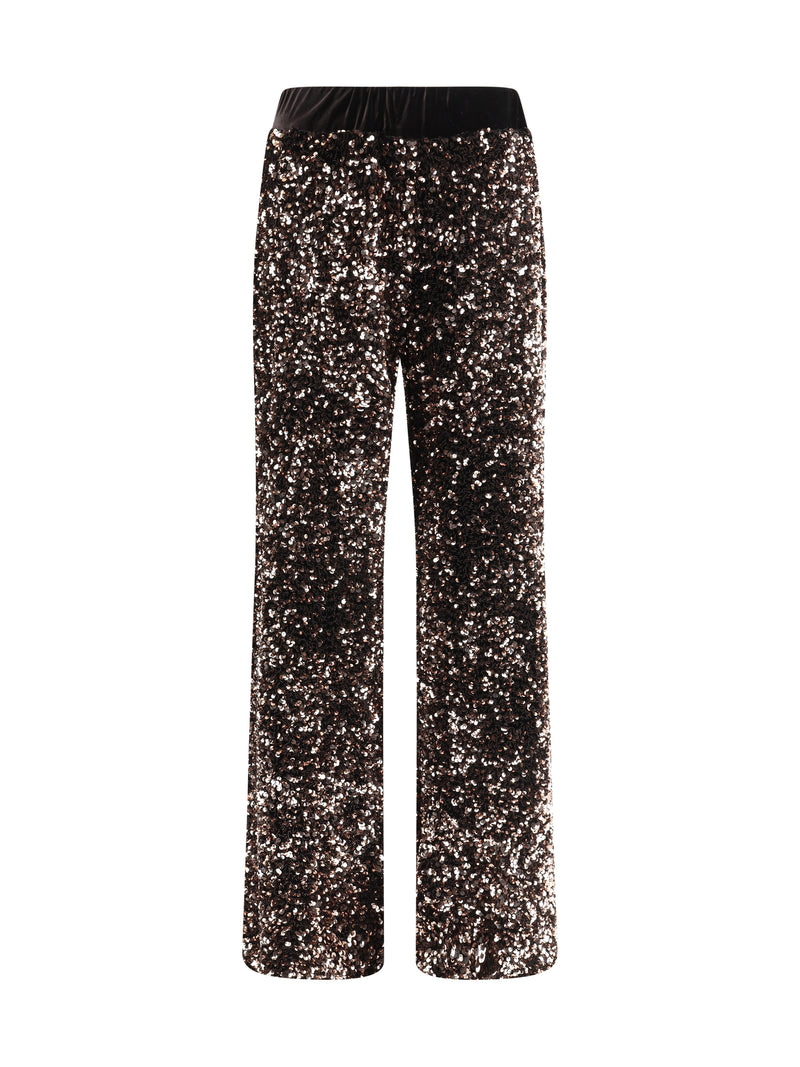 Ella Ella Velvet Pants With Sequins Bronzo - World Class Fashion
