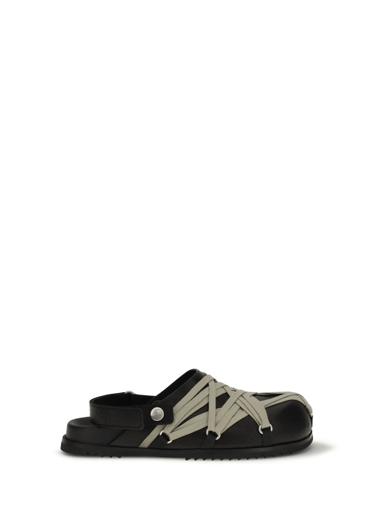 Rick Owens Mules de cuero Megalace Rick Owens negros - World Class Fashion
