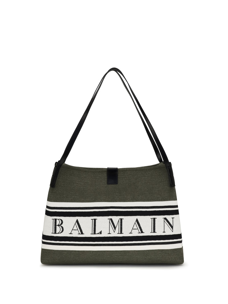 Balmain Balmain Medium Canvas and Leather Release Tote Dark Olive - World Class Fashion