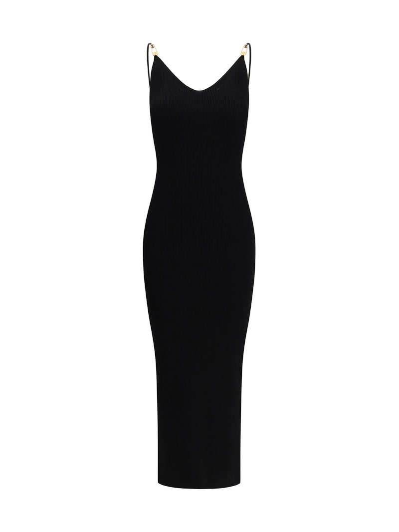 Versace Vestido Midi Lencero Versace con Imperdibles Negro - World Class Fashion
