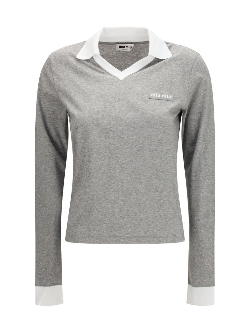 Miu Miu Miu Miu Long-sleeved Cotton T-shirt Grey/White Women - World Class Fashion