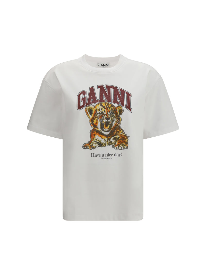 Ganni Ganni Beaded Tiger T-shirt Bright White - World Class Fashion
