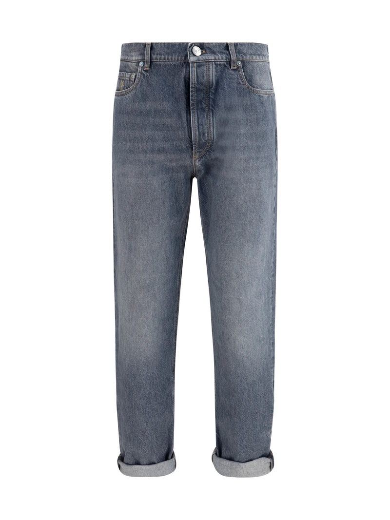 Brunello Cucinelli Brunello Cucinelli Straight-leg Turn-up Jeans Medium Grey - World Class Fashion