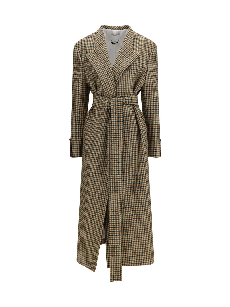 Sa Su Phi Sa Su Phi Lauren Coat Maxu Check Cream - World Class Fashion