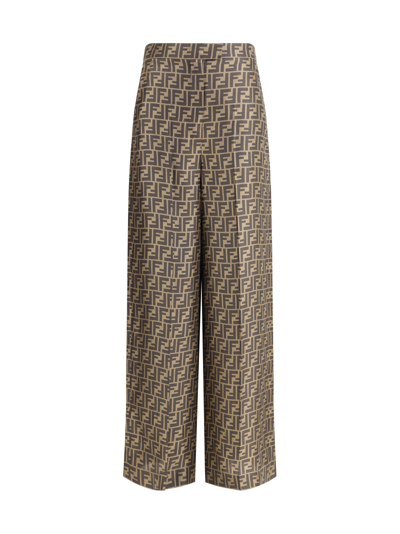 Fendi Fendi Monogram Pattern Silk Pants Tobacco - World Class Fashion