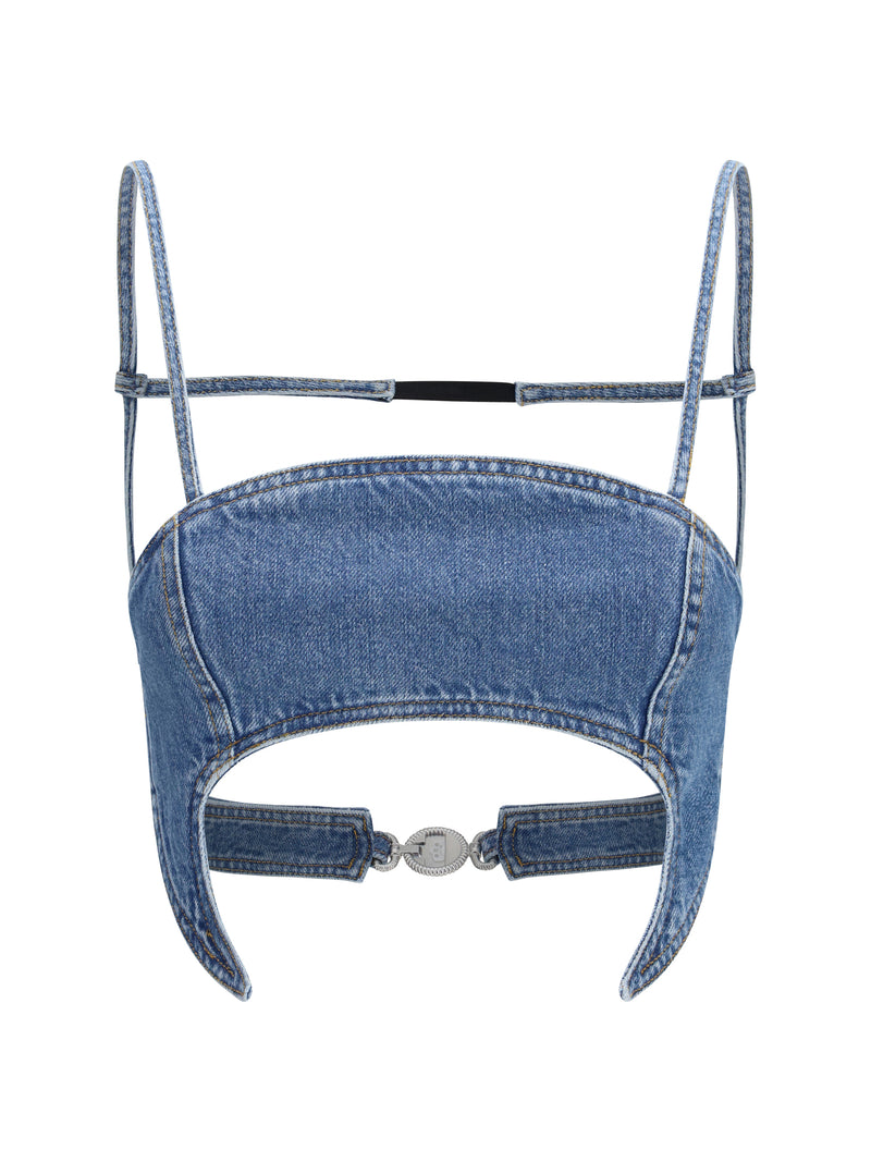 Marine Serre Marine Serre Denim Moon Top Light Blue - World Class Fashion