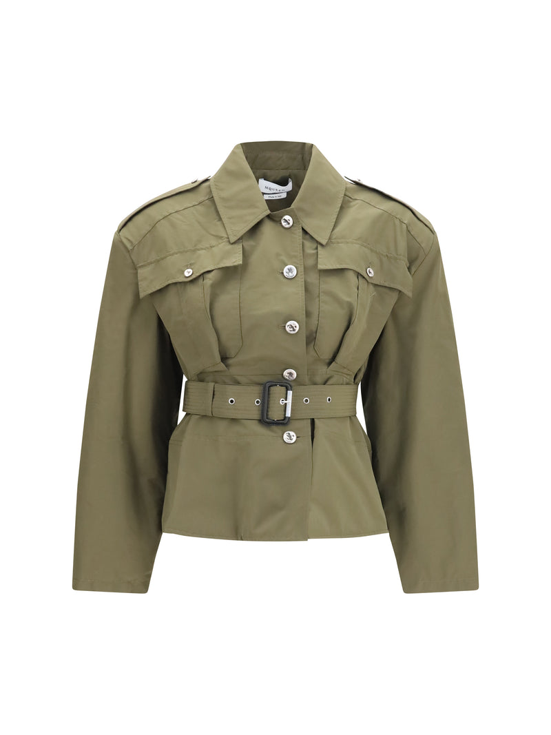 Alexander McQueen Chaqueta Corta con Cinturón Alexander McQueen Verde Woodland - World Class Fashion