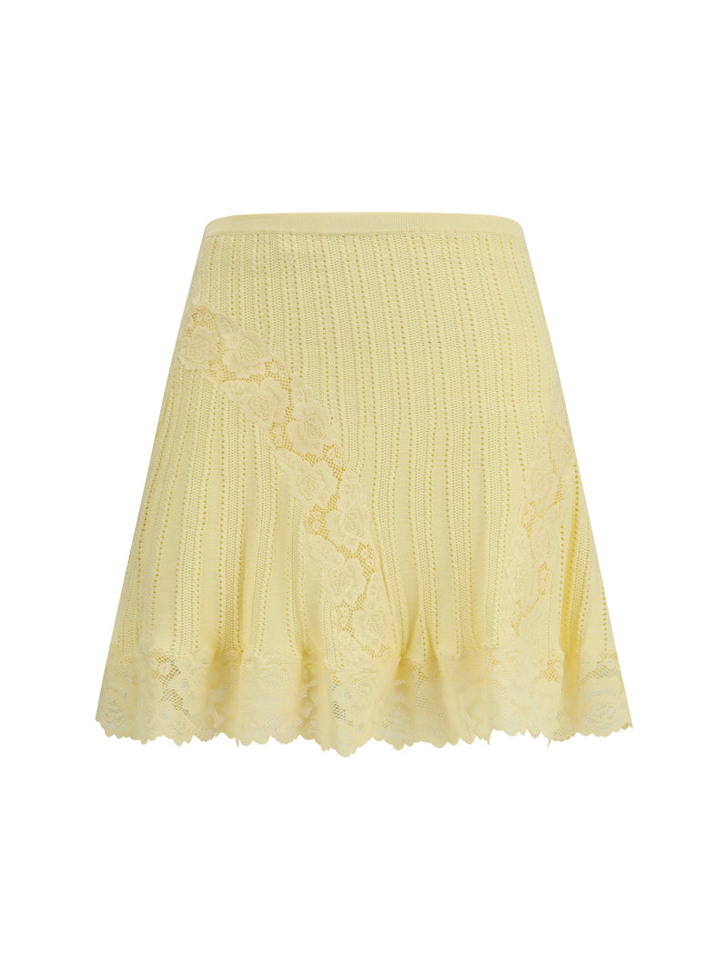 Self-portrait Self-portrait Pointelle Knit Mini Skirt Yellow - World Class Fashion