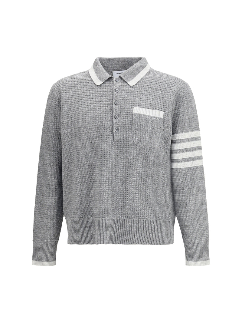 Thom Browne Thom Browne Knitted Polo Shirt Light Grey - World Class Fashion