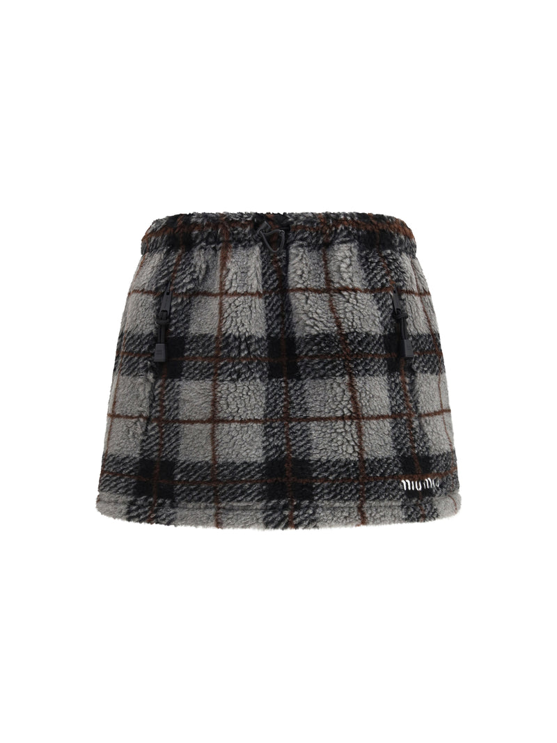 Miu Miu Miu Miu Check Mini Skirt Grigio+Nero - World Class Fashion